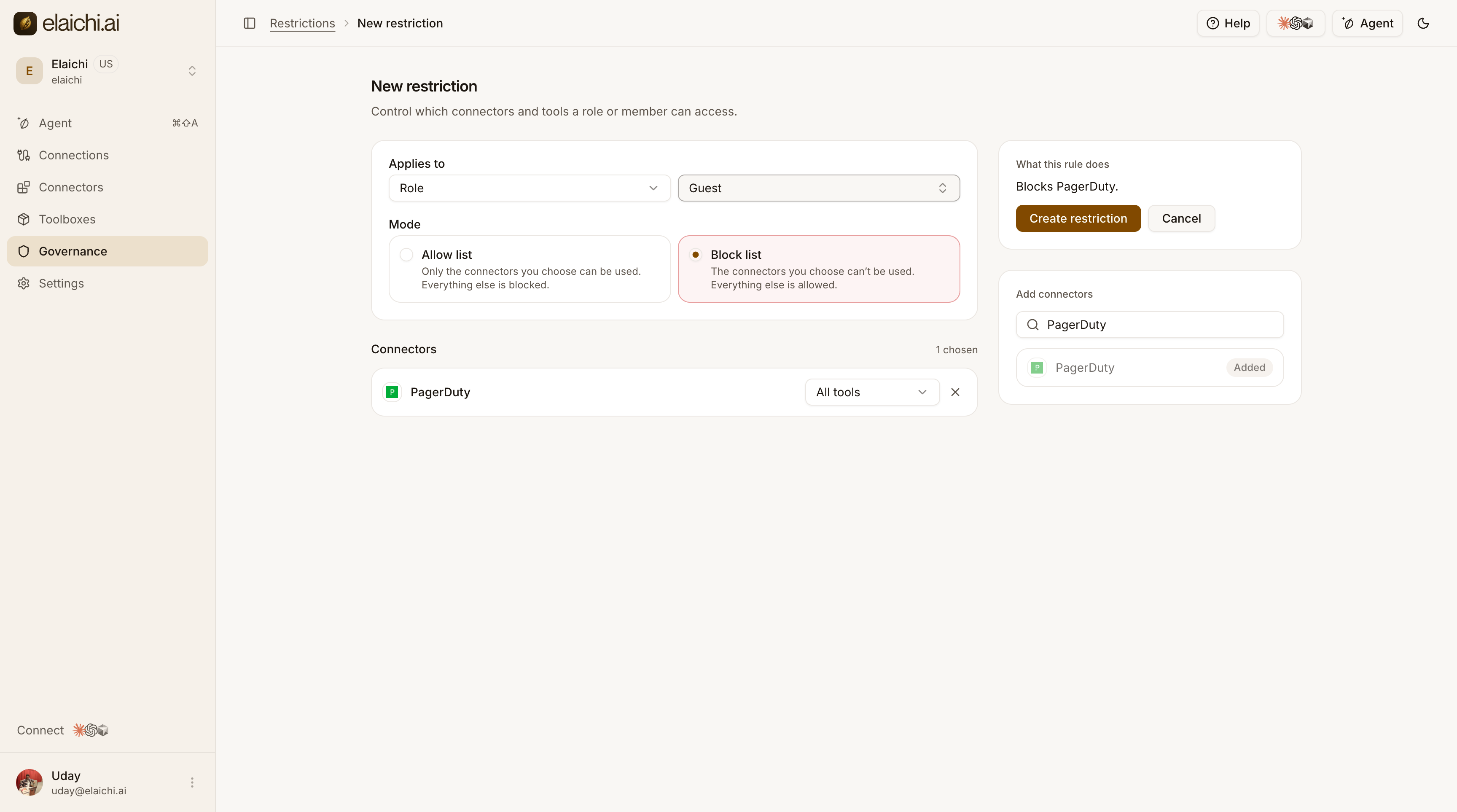 A new restriction that blocks PagerDuty for the Guest role