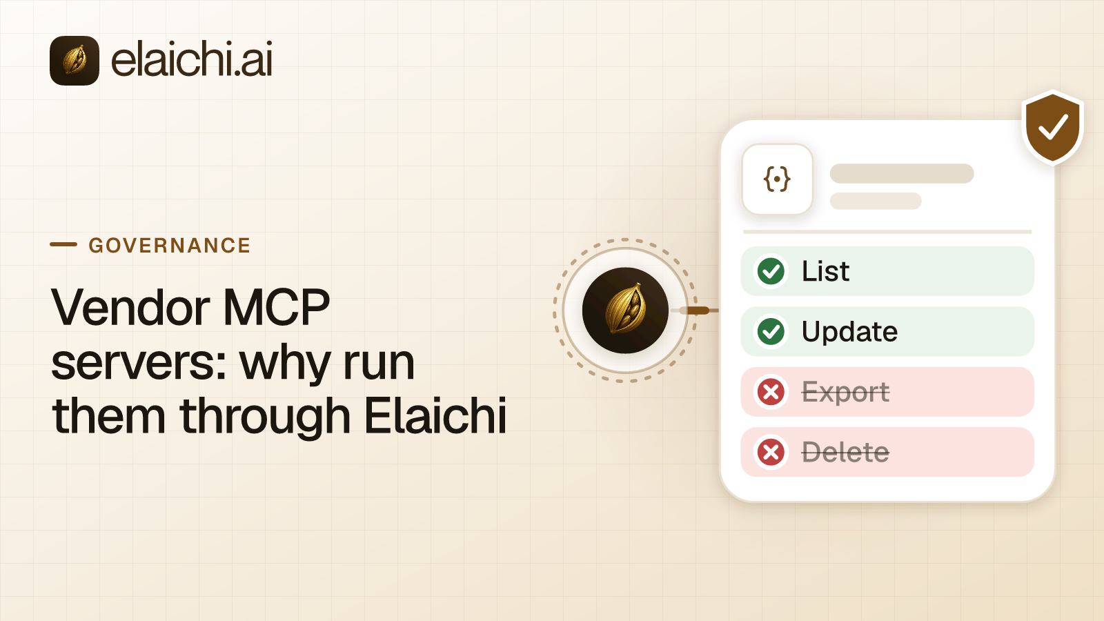 Elaichi in front of a connector's tool list, allowing List and Update and blocking Export and Delete